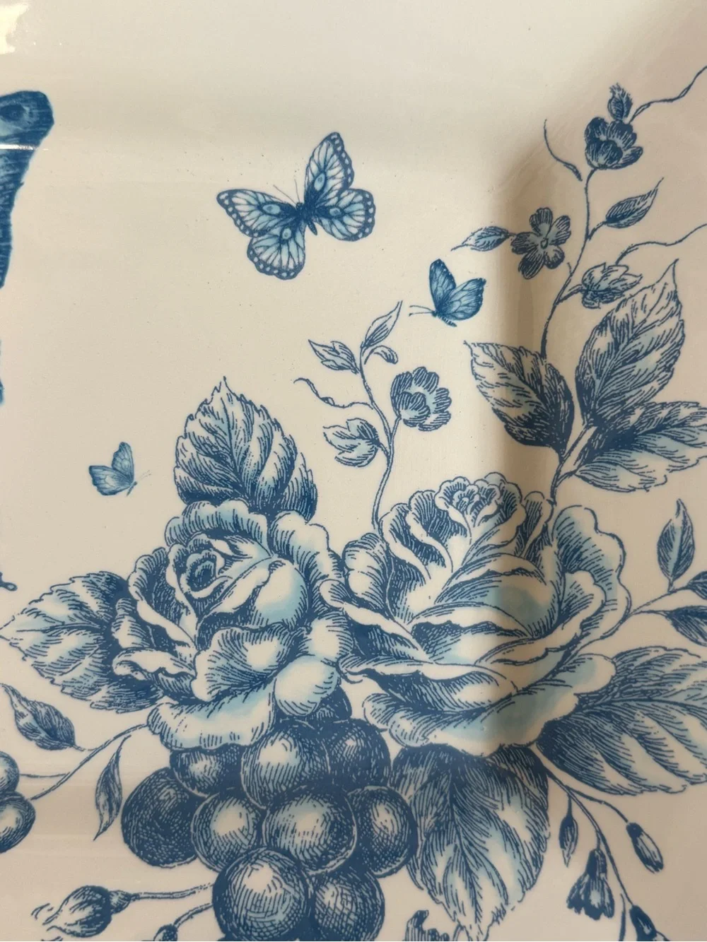Vintage Maxcera Blue Butterfly & Floral Ceramic Serving Tray with Handles